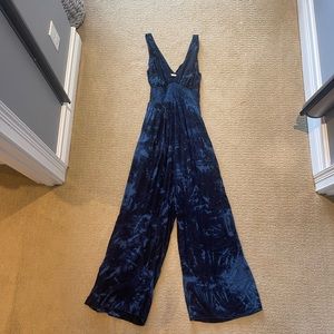 EUC Khush V-Neck Tie Dye Smocked Jumpsuit